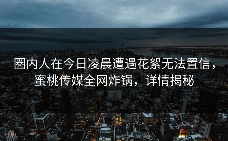 圈内人在今日凌晨遭遇花絮无法置信，蜜桃传媒全网炸锅，详情揭秘